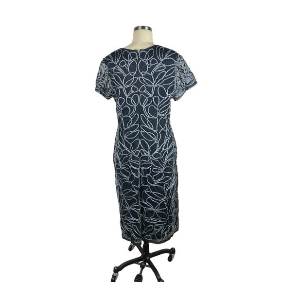 JS COLLECTIONS Navy Blue Metallic Soutache Dress Midi Length Women's Size 14W - Picture 3 of 8
